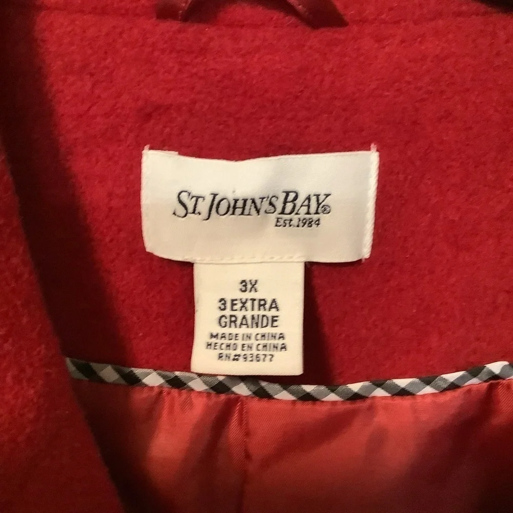 ST John’s Bay Women’s 3X red 70% wool 20% nylon 10% 18W cashmere red pea coat - Picture 2 of 11